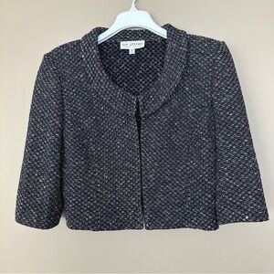 St John Collection Women 14 Black Jacket Blazer Coat Tweed 3/4 Sleeve Knit